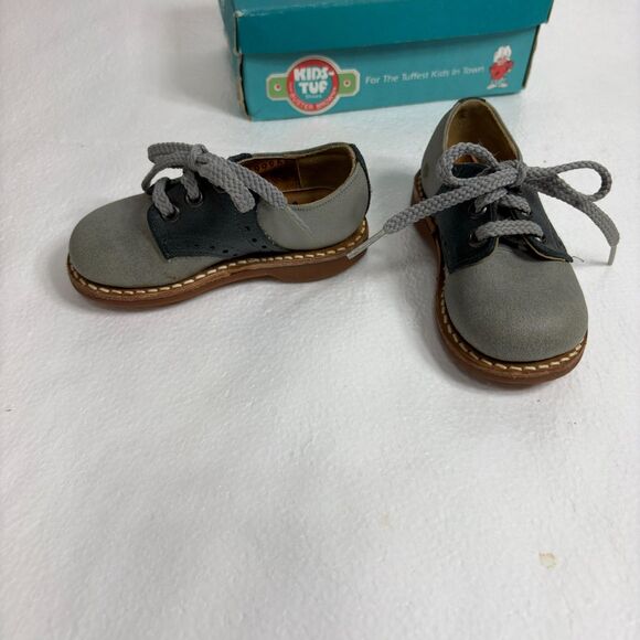 Buster Brown Vintage Kids Two Toned Unisex Saddle Oxford Shoes Size5D Gray Black - Picture 2 of 15